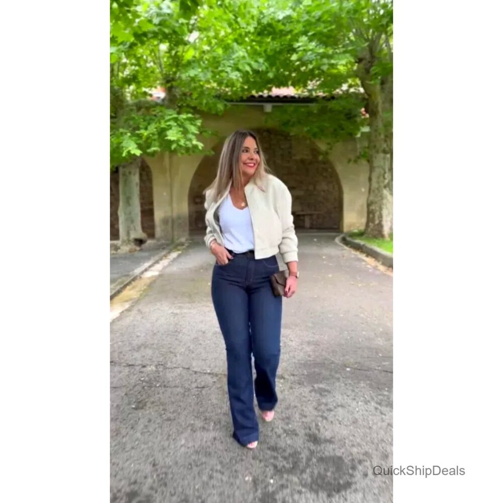 Cropped Bomber Jacket Wool Blend Button Down Long… - image 7